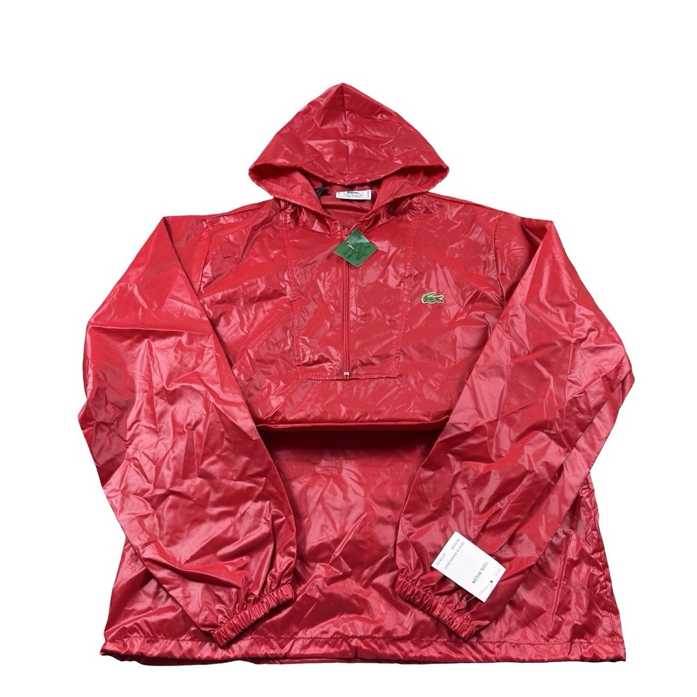 IZOD LACOSTE 80s Nylon Red Hooded Anorak Mens Pullover Size M NOS NWT